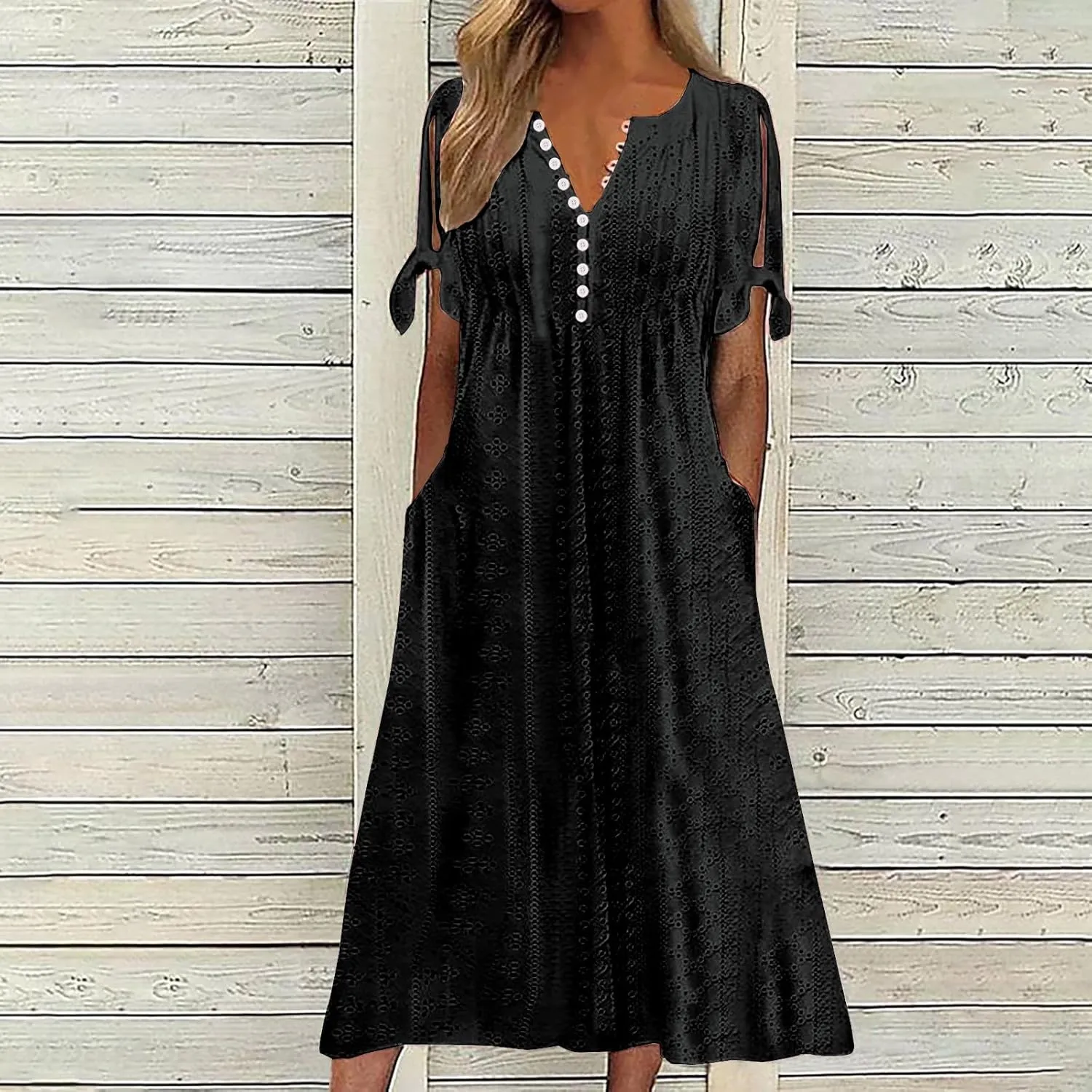 Summer Dresses for Women 2025 Eyelet Tshirt Dress Casual Beach Vacation Sundress V Neck Maxi Dress