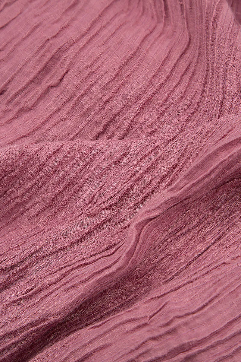 Sweetheart Neck Crinkled Mauve Taupe Silk Top