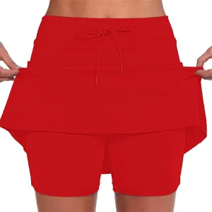 Tennis Skirts for Women Solid Mini Skirt Tummy Control Golf Skirts with Shorts Athletic Skorts Elastic Yoga Culottes