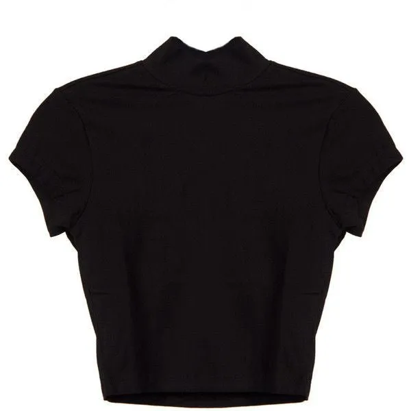 Turtleneck Crop Top Shirt Short Sleeve