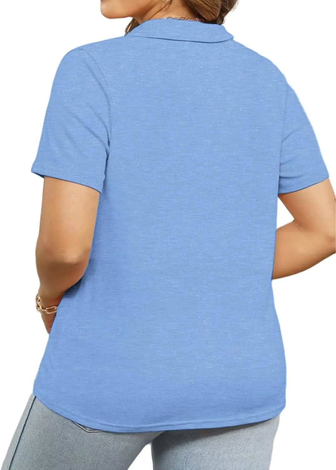 VISLILY Plus-Size-Summer-Tops for Women Collared V Neck Polo Shirts Flowy Tunics Trendy Short Sleeve Blouses 1X-5X