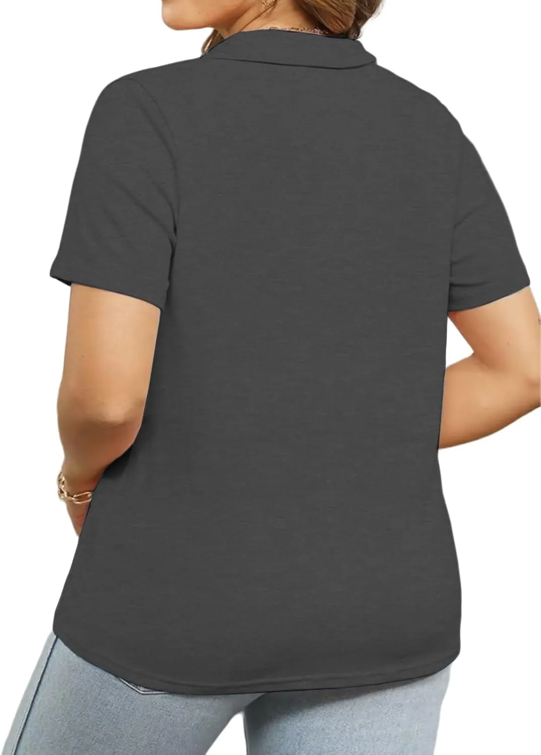 VISLILY Plus-Size-Summer-Tops for Women Collared V Neck Polo Shirts Flowy Tunics Trendy Short Sleeve Blouses 1X-5X