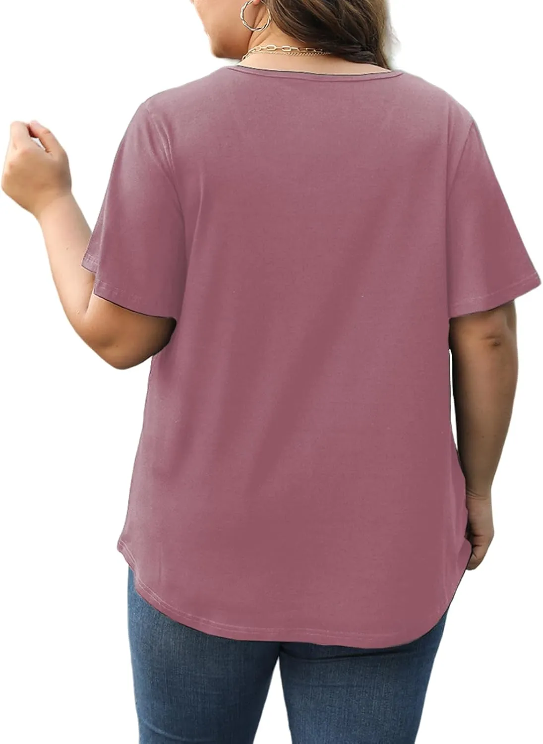 VISLILY Womens-Plus-Size-Summer-Tops 2025 Pleated V Neck T Shirts Short Sleeve Blouses Ruffle Flowy Tunics XL-5XL