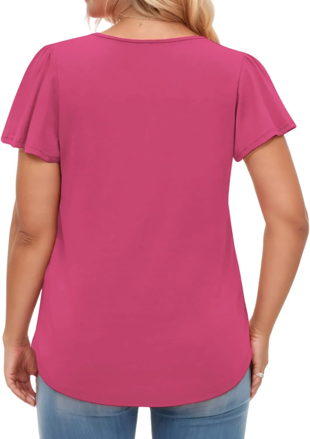 VISLILY Womens-Plus-Size-Summer-Tops Casual Ruffle Sleeve T Shirts Trendy Square Neck Tunics Loose Comfy Pleated Tees