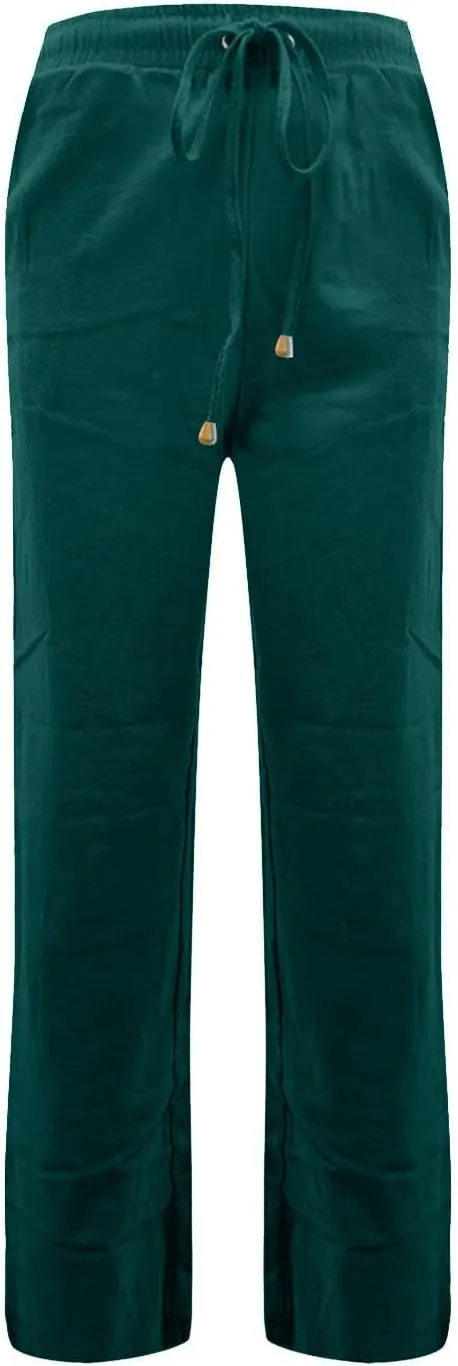 Wide Leg Linen Pants Women Summer Casual Lightweight Elastic High Waisted Lounge Pants Loose Fit Beach Pants