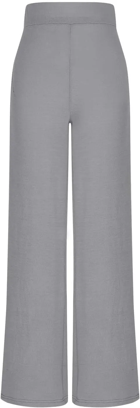 Wide Leg Pants for Women Elastic High Waist Tummy Control Lounge Slacks Solid Color Palazzo Trousers