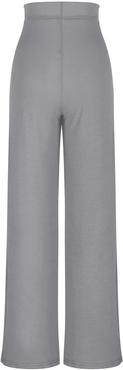 Wide Leg Pants for Women Elastic High Waist Tummy Control Lounge Slacks Solid Color Palazzo Trousers