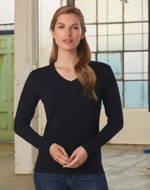 Winning Spirit Ladies' Cotton Stretch V-Neck Long Sleeves Tee Shirt-(TS05A)