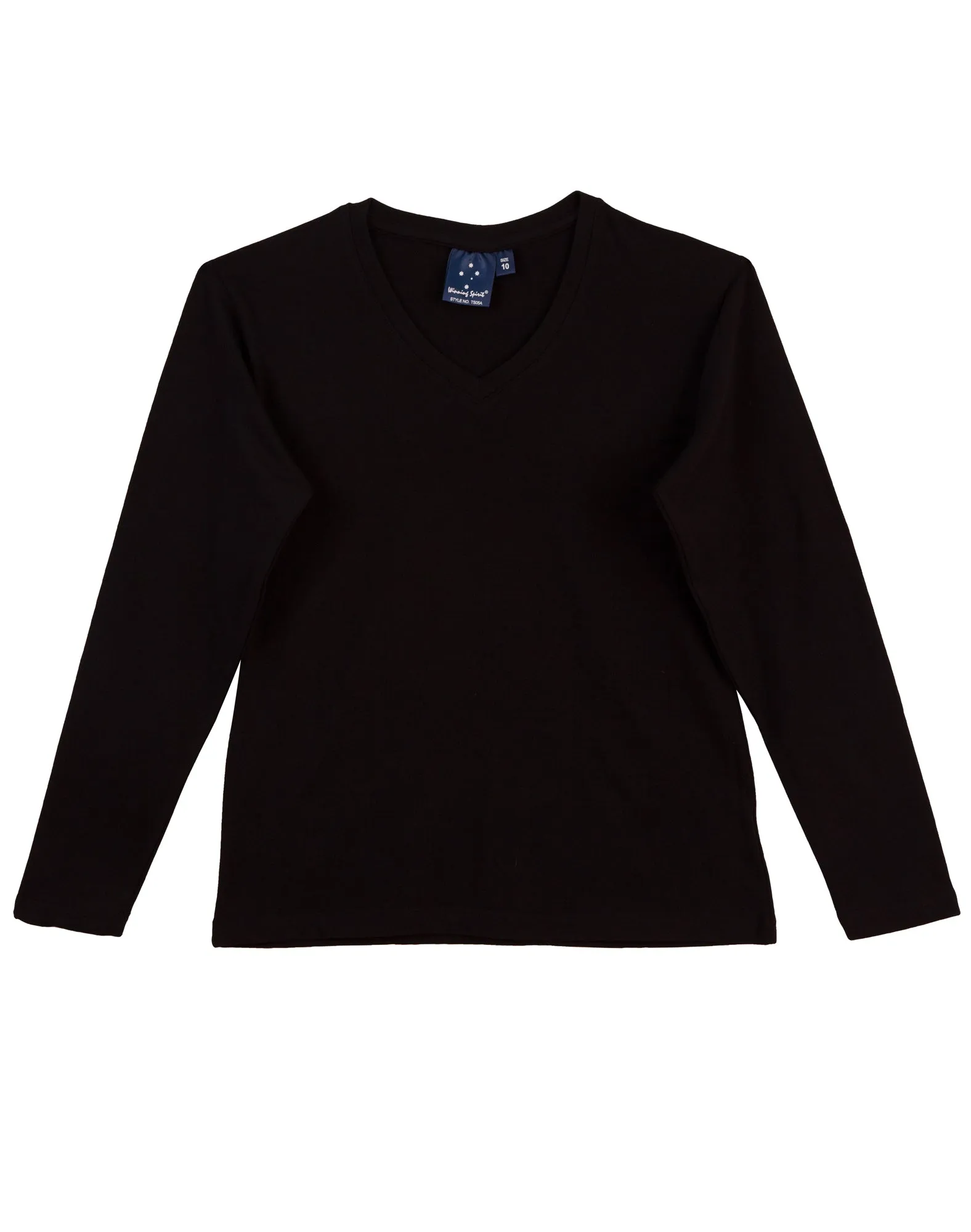 Winning Spirit Ladies' Cotton Stretch V-Neck Long Sleeves Tee Shirt-(TS05A)