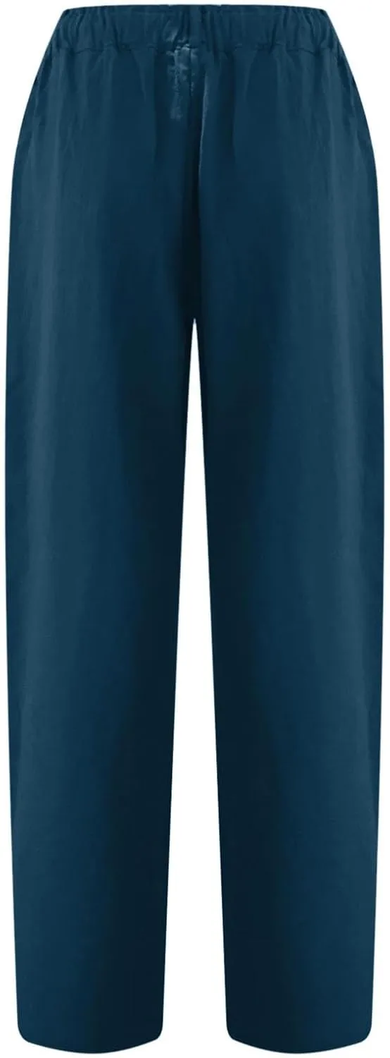 Women Cotton Linen Capri Pants Cropped Trousers 3/4 Length Trouser Summer Plain Pant Straight Leg Bottoms with Pockets