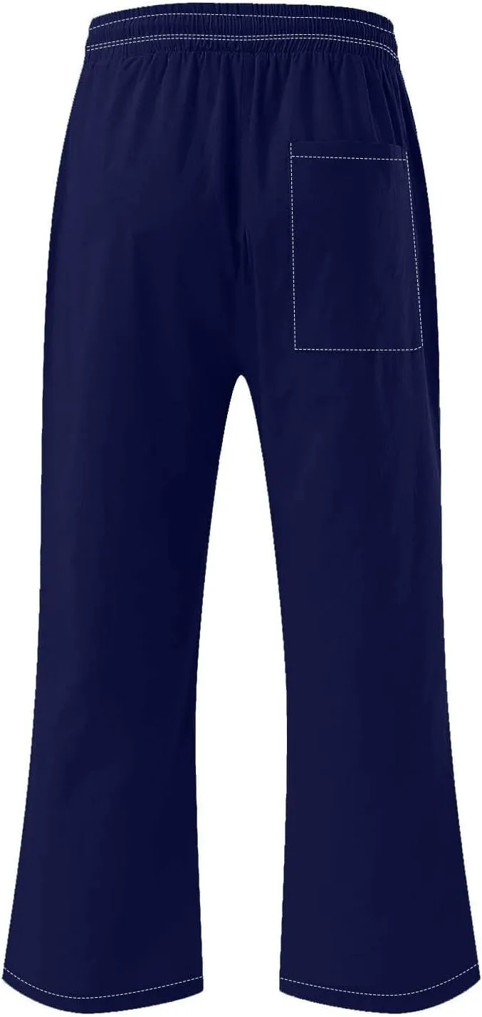 Women Cotton Linen Capri Pants Summer Capris Straight Leg Trousers with Pocket High Waist Casual Dress Pant Solid Color