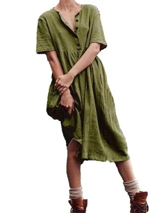Women Linen Dresses Short Sleeve V Neck Long Dress Irregular Hem Casual Summer Cotton Linen Dress Fashion Maxi Dress