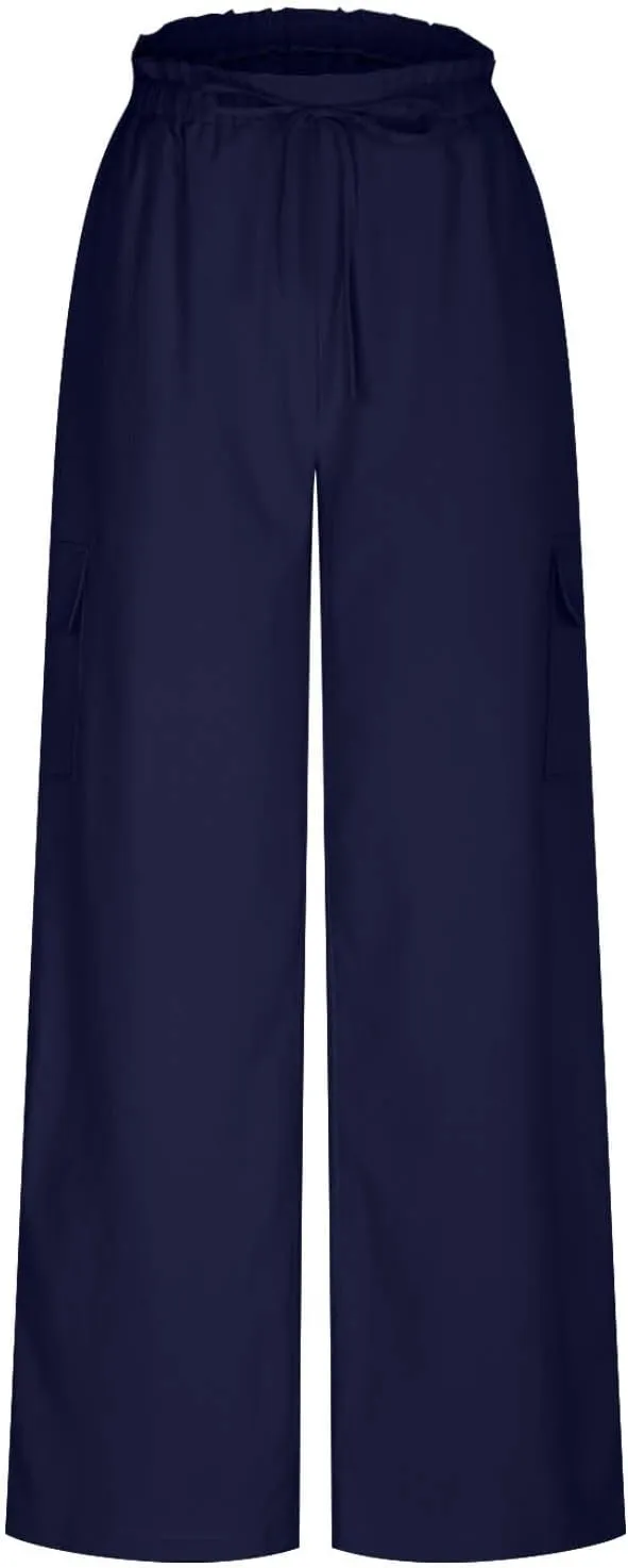 Women Palazzo Pants with Pockets Summer Casual Wide Leg High Waist Lounge Pants Flowy Beach Trousers Travel