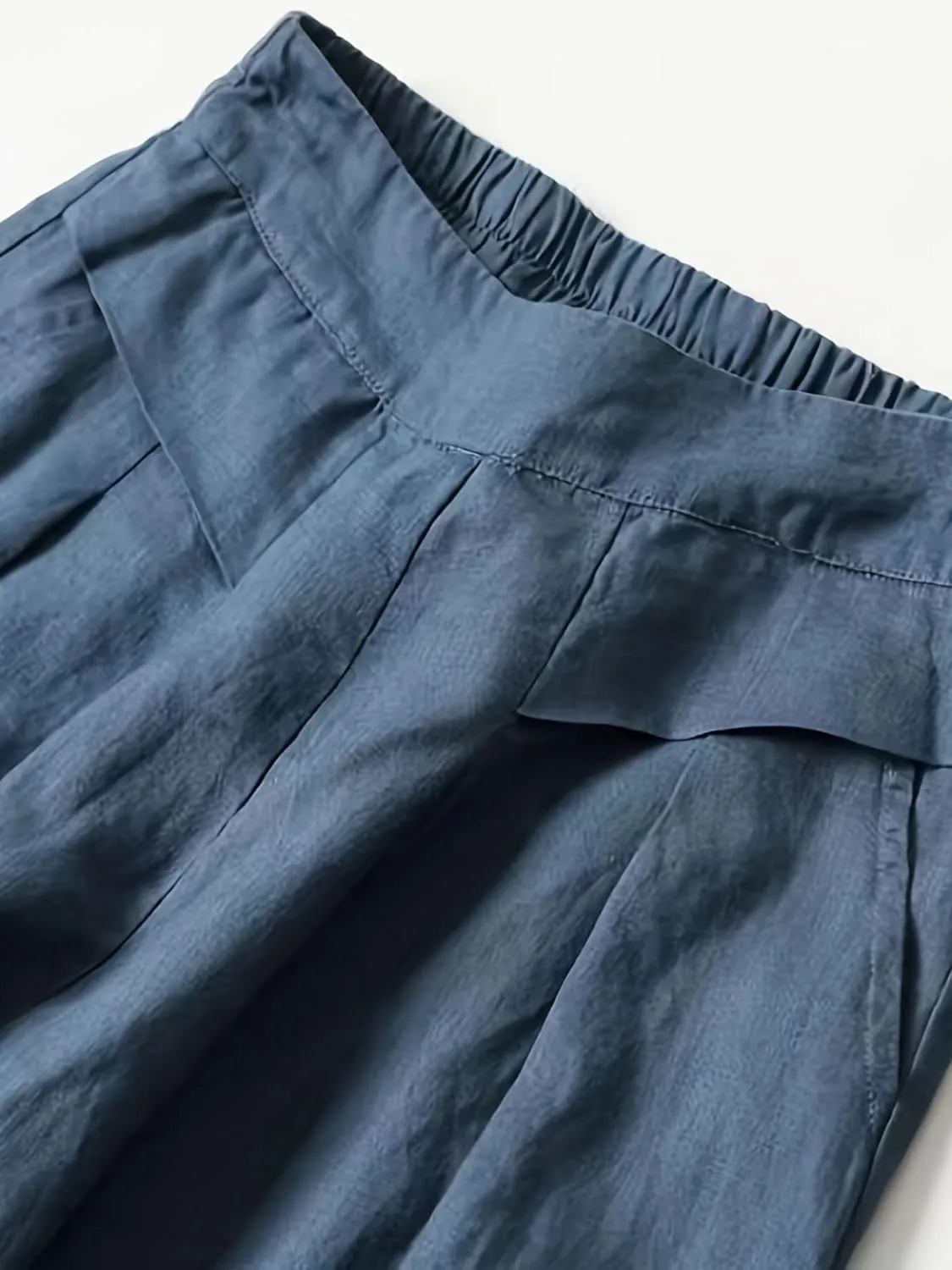 Women' s Culottes Linen Blend Wide Leg Pants Elastic Waist Casual High Waisted Palazzo Trousers with Pockets for Women