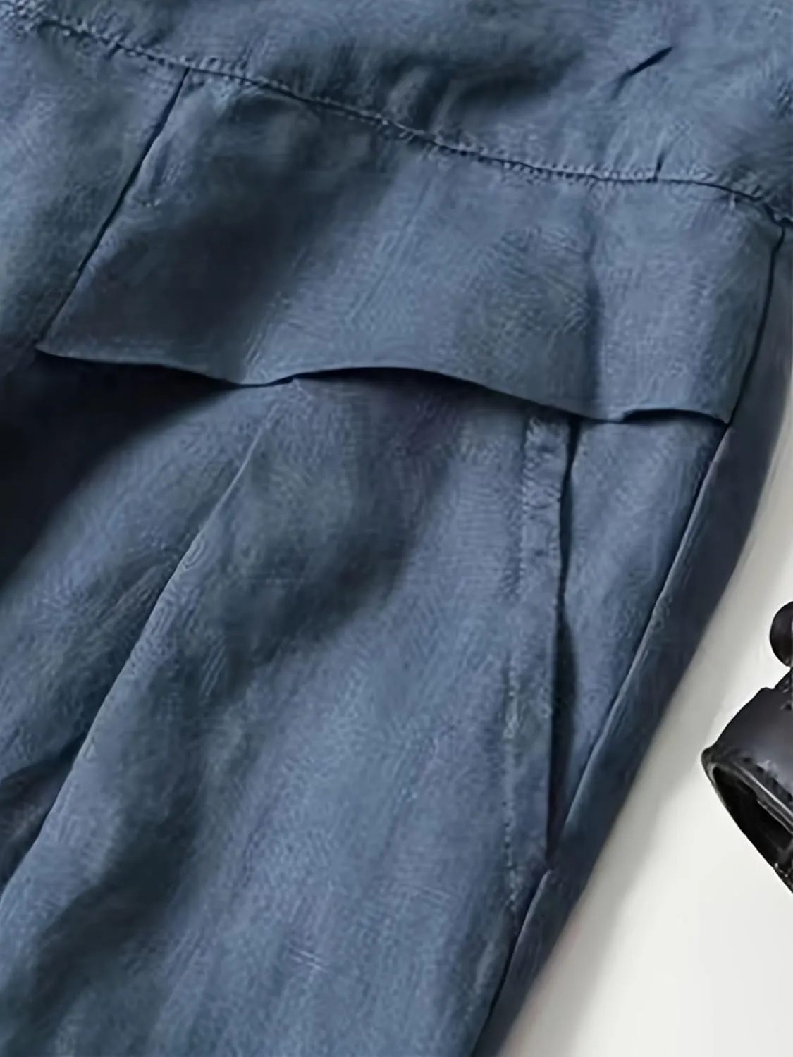 Women' s Culottes Linen Blend Wide Leg Pants Elastic Waist Casual High Waisted Palazzo Trousers with Pockets for Women