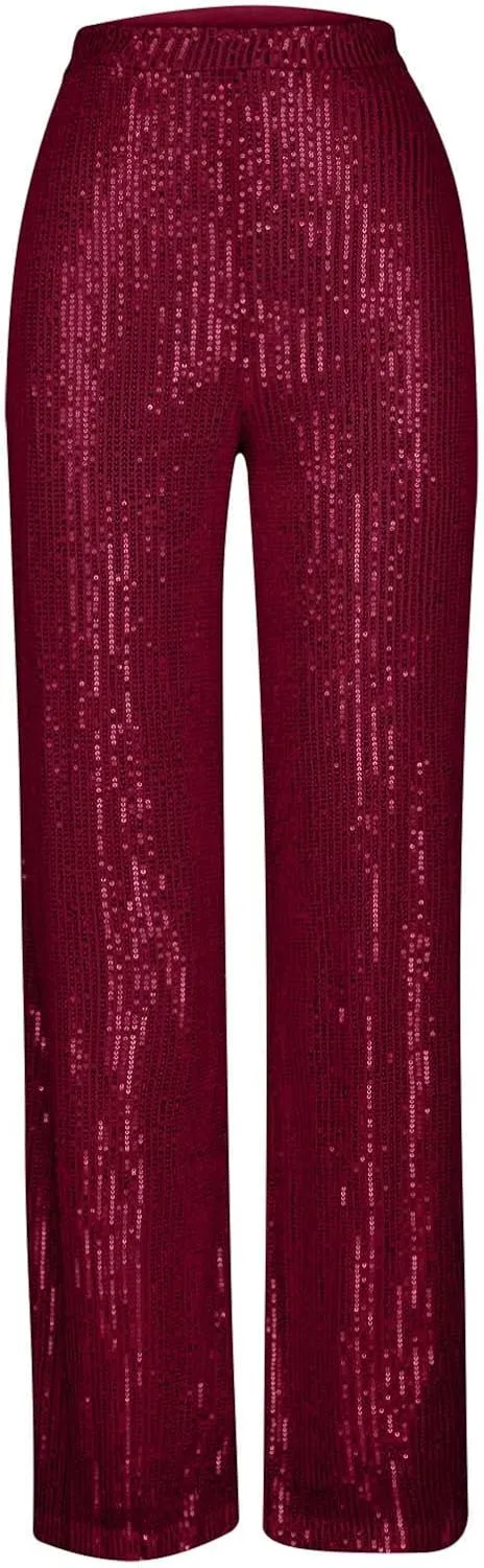 Women Sequin Pants High Waist Wide Leg Pants Long Glitter Palazzo Culottes Bling Party Clubwear Pants Fashion Trousers
