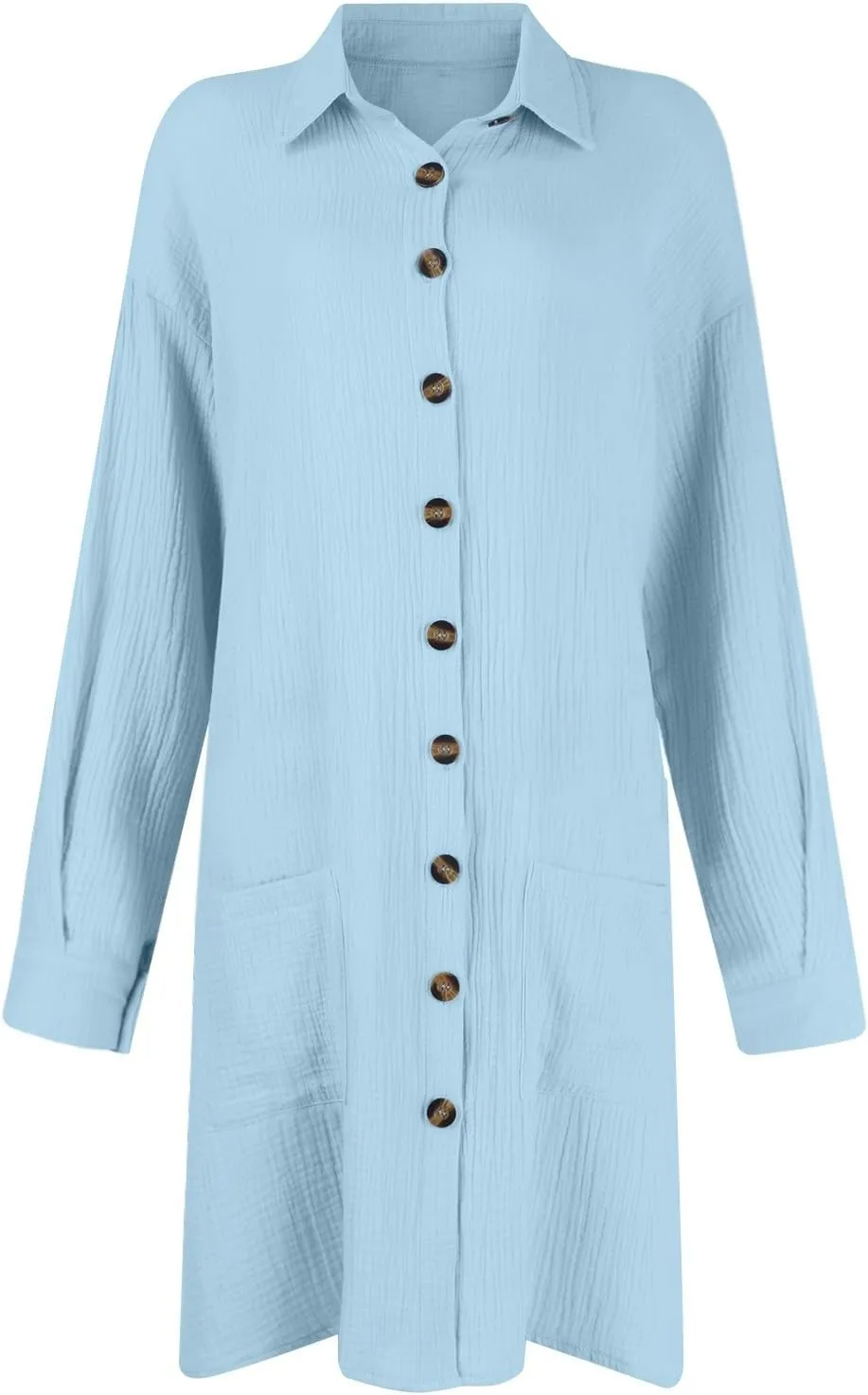 Womens Button Down Shirt Dress Summer Cotton Linen Dress V-Neck Mini Dress Casual Short Sleeve Loose Tunic Shift Dresses