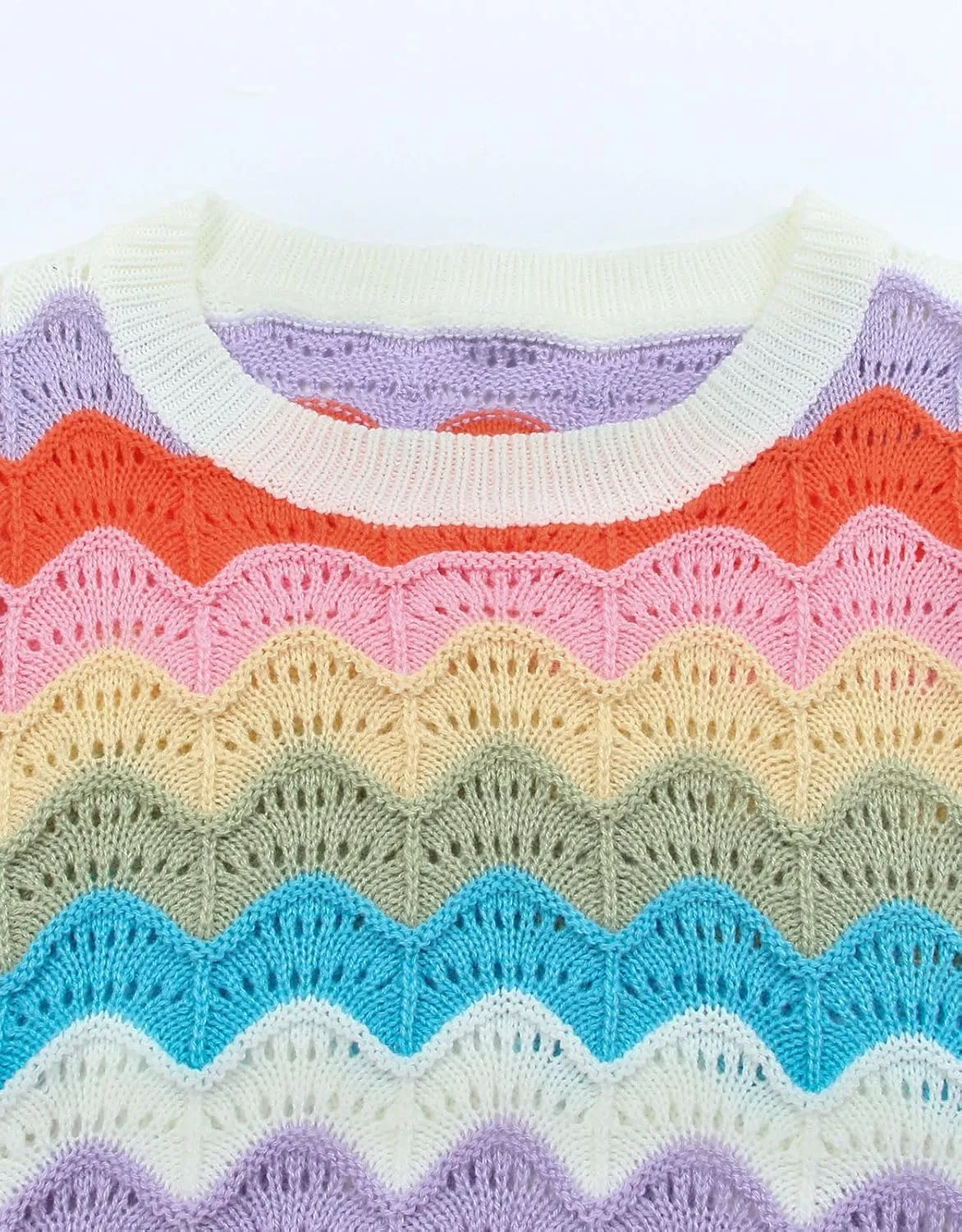 Women's Colorforful Striped Vest Sleeveless Crewneck Sweater Top Hollow Out Lightweight Knit Tops