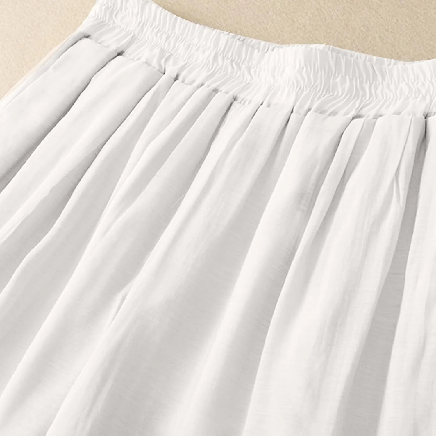 Women's Culottes Linen Blend Wide Leg Pants Baggy Elastic Waist Casual Pleated Palazzo Trousers Capris with Pockets
