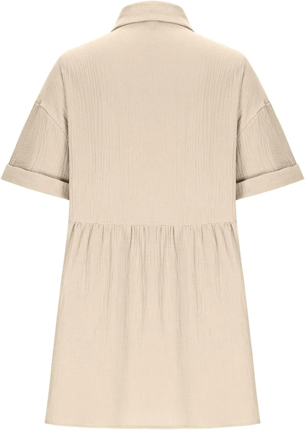 Womens Dresses 2025 Summer Button Down Cotton Linen Beach Mini Dress Casual Loose Fit Short Sleeve V Neck Shirt Dress