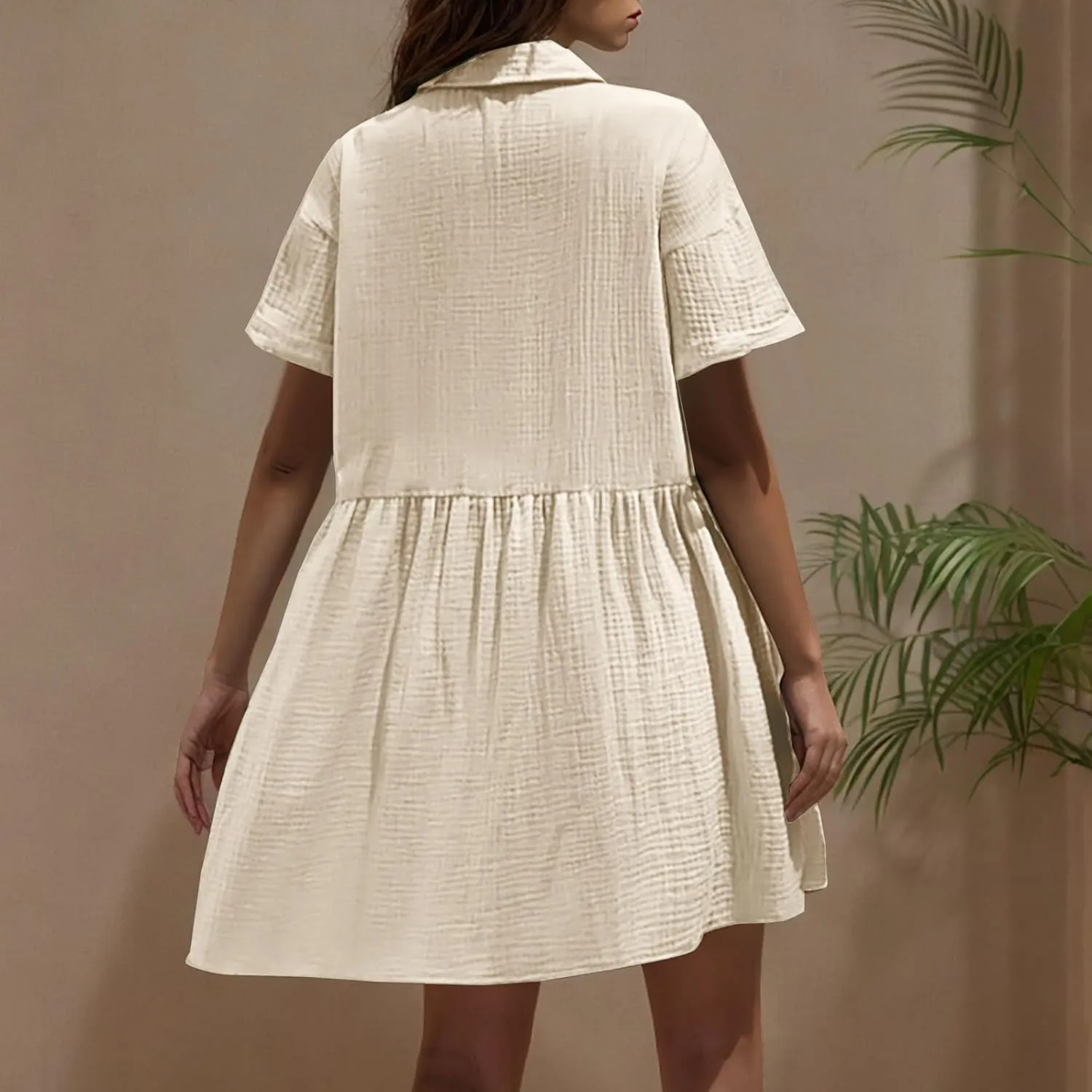 Womens Dresses 2025 Summer Button Down Cotton Linen Beach Mini Dress Casual Loose Fit Short Sleeve V Neck Shirt Dress