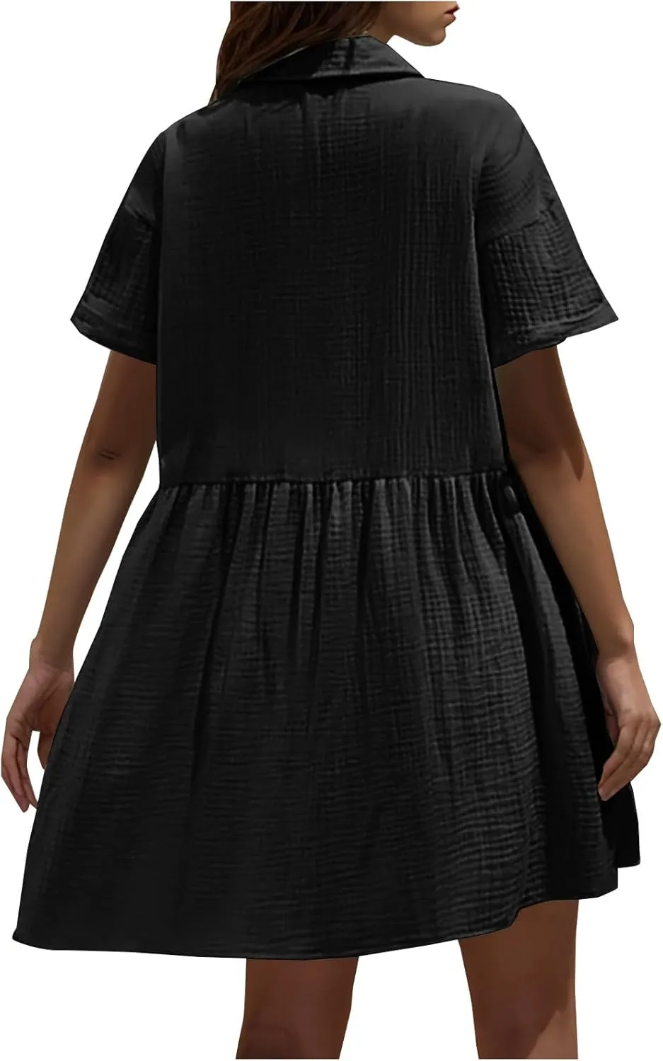 Womens Dresses 2025 Summer Button Down Cotton Linen Beach Mini Dress Casual Loose Fit Short Sleeve V Neck Shirt Dress