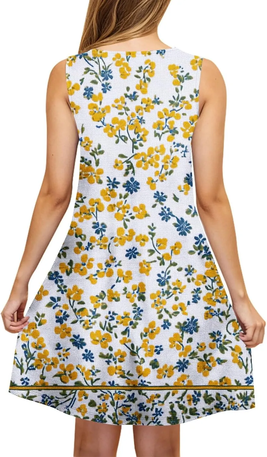 Womens Dresses Beach Casual Round Neck Sleeveless Floral Print Flowy Dress with Pockets 2025 Beach Mini Sundresses