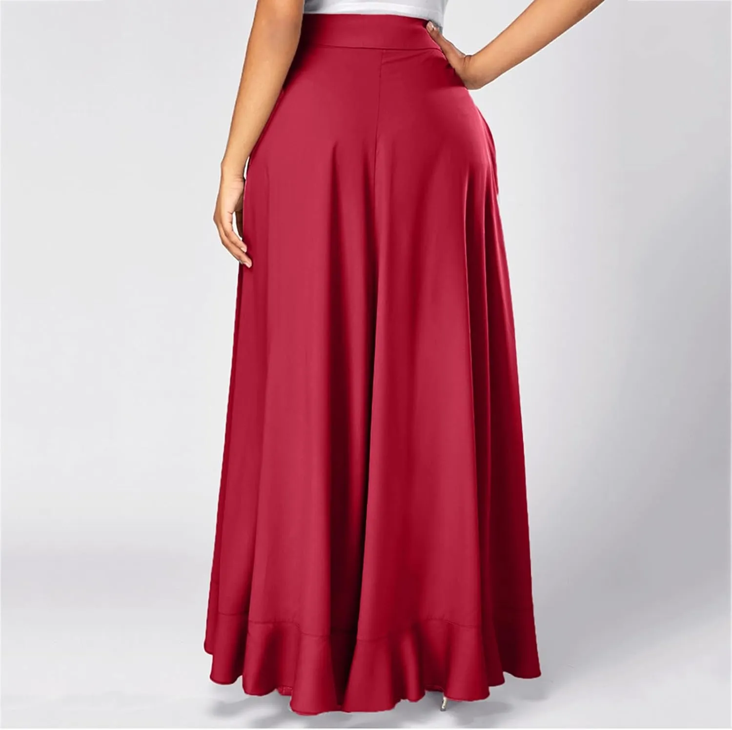 Women's Irregular Ruffle Pants Skirts High Waist Knot Tie Casual Maxi Long Palazzo Culottes A-Line Skirts Trousers
