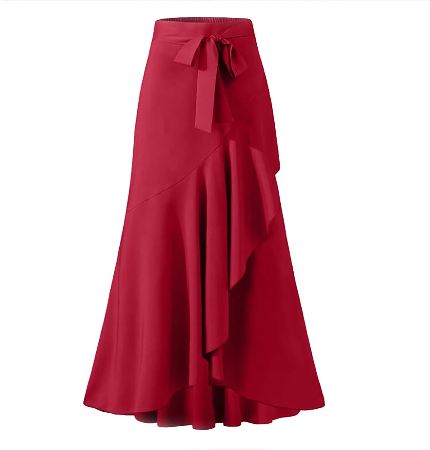 Women's Irregular Ruffle Pants Skirts High Waist Knot Tie Casual Maxi Long Palazzo Culottes A-Line Skirts Trousers