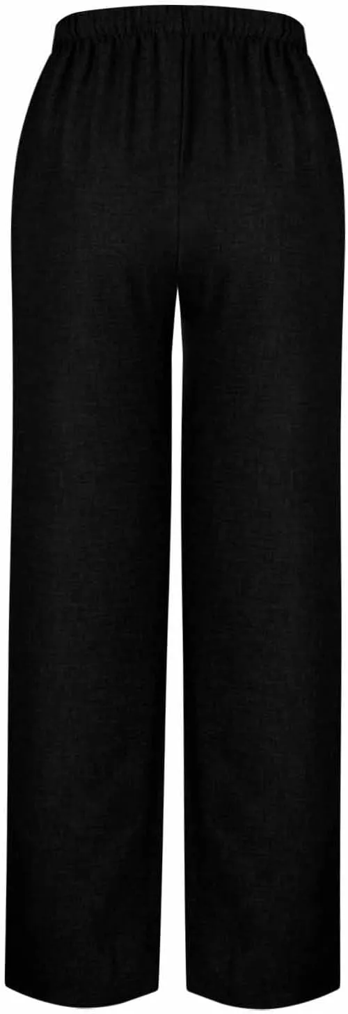 Women's Linen Blend Wide Leg Pants Tie Elastic Waist Casual Palazzo Trousers with Pockets Casual Beach Long Slacks