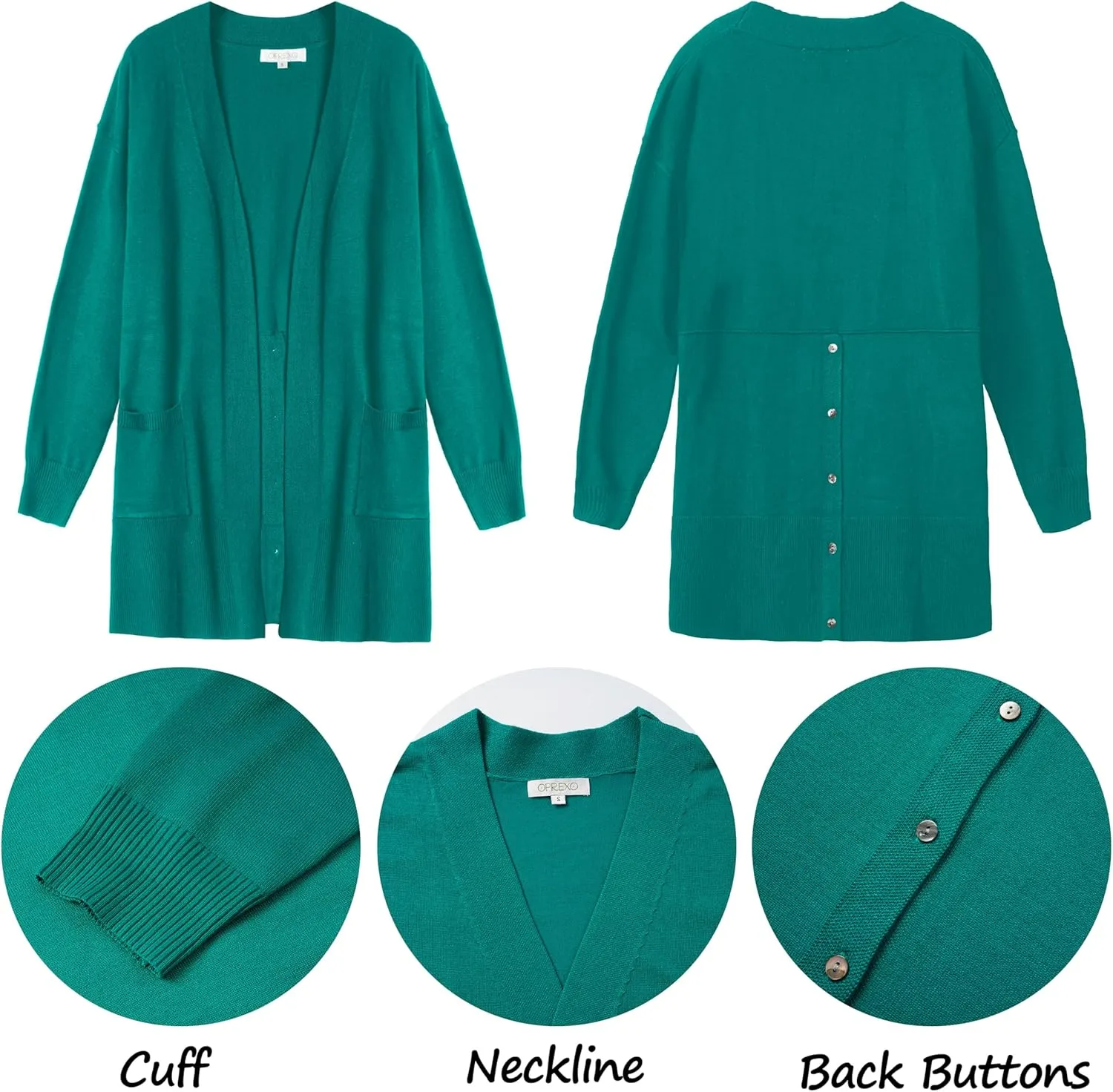 Women's Open Front Cardigan with Pockets Long Sleeve Solid Color Lightweight Knit Sweater