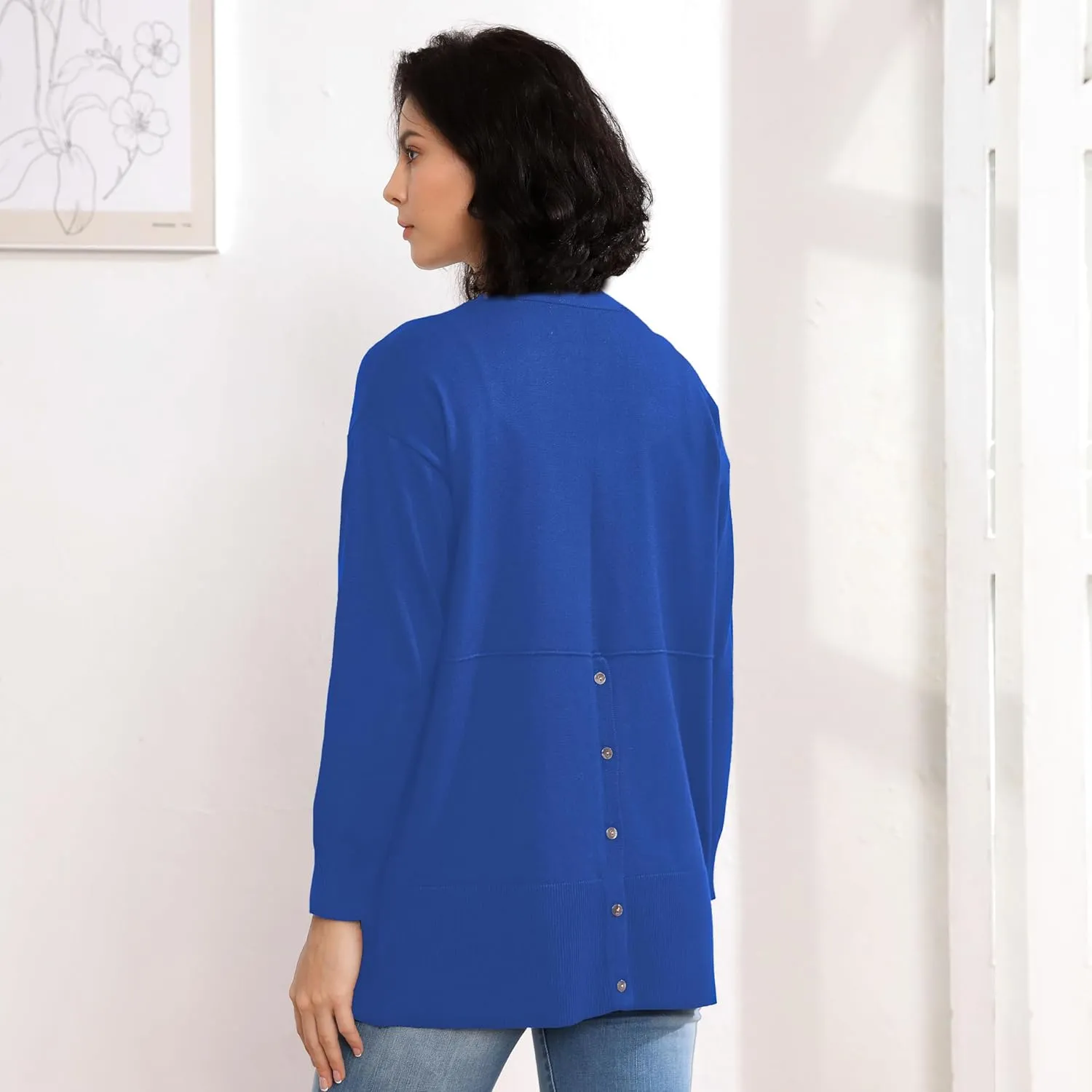 Women's Open Front Cardigan with Pockets Long Sleeve Solid Color Lightweight Knit Sweater