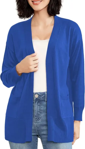 Women's Open Front Cardigan with Pockets Long Sleeve Solid Color Lightweight Knit Sweater