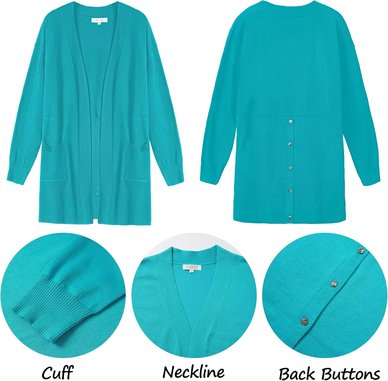 Women's Open Front Cardigan with Pockets Long Sleeve Solid Color Lightweight Knit Sweater