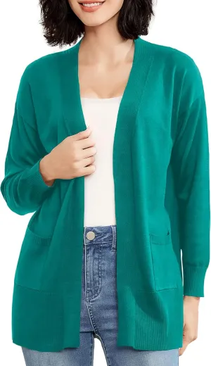 Women's Open Front Cardigan with Pockets Long Sleeve Solid Color Lightweight Knit Sweater
