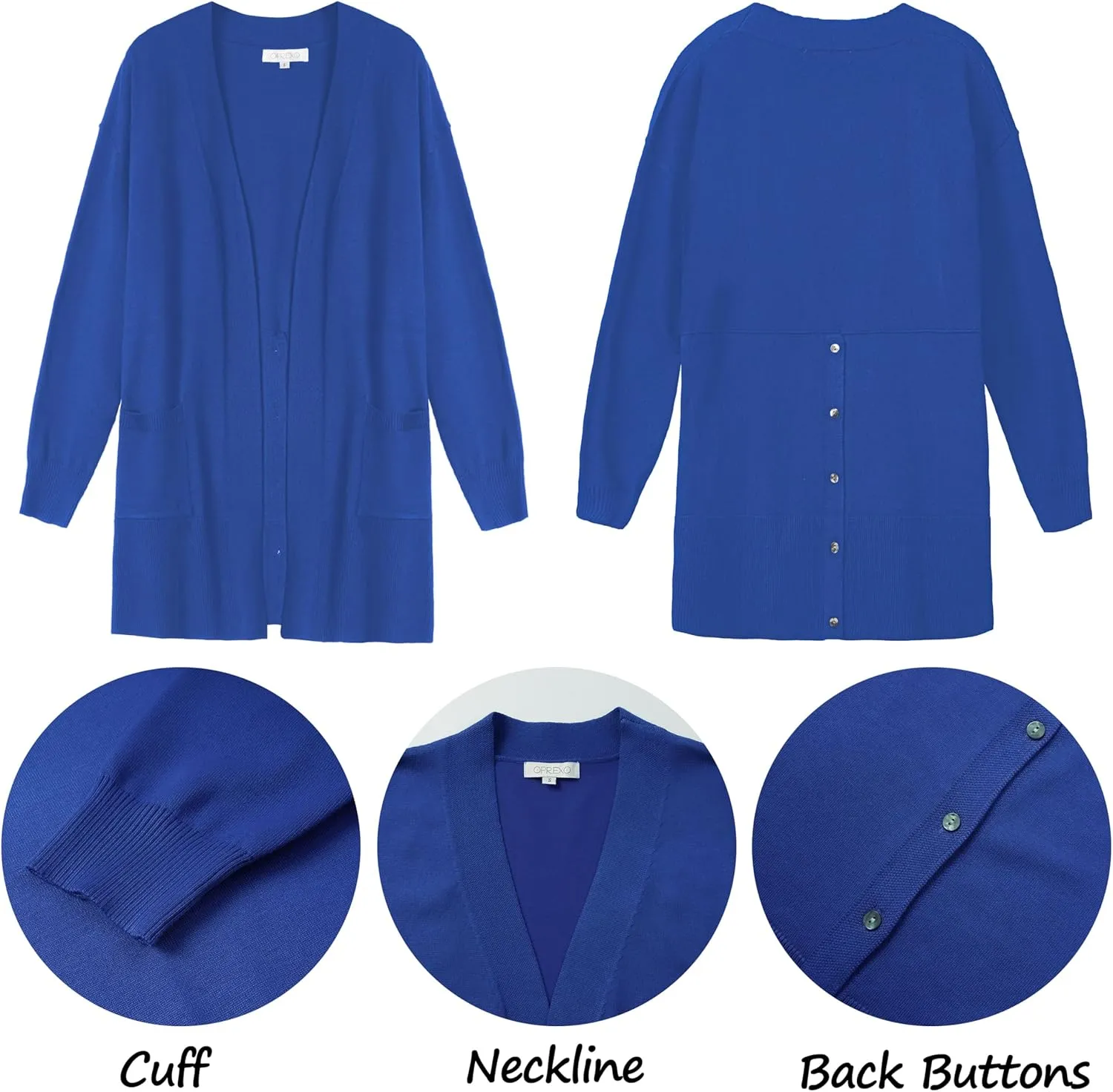 Women's Open Front Cardigan with Pockets Long Sleeve Solid Color Lightweight Knit Sweater