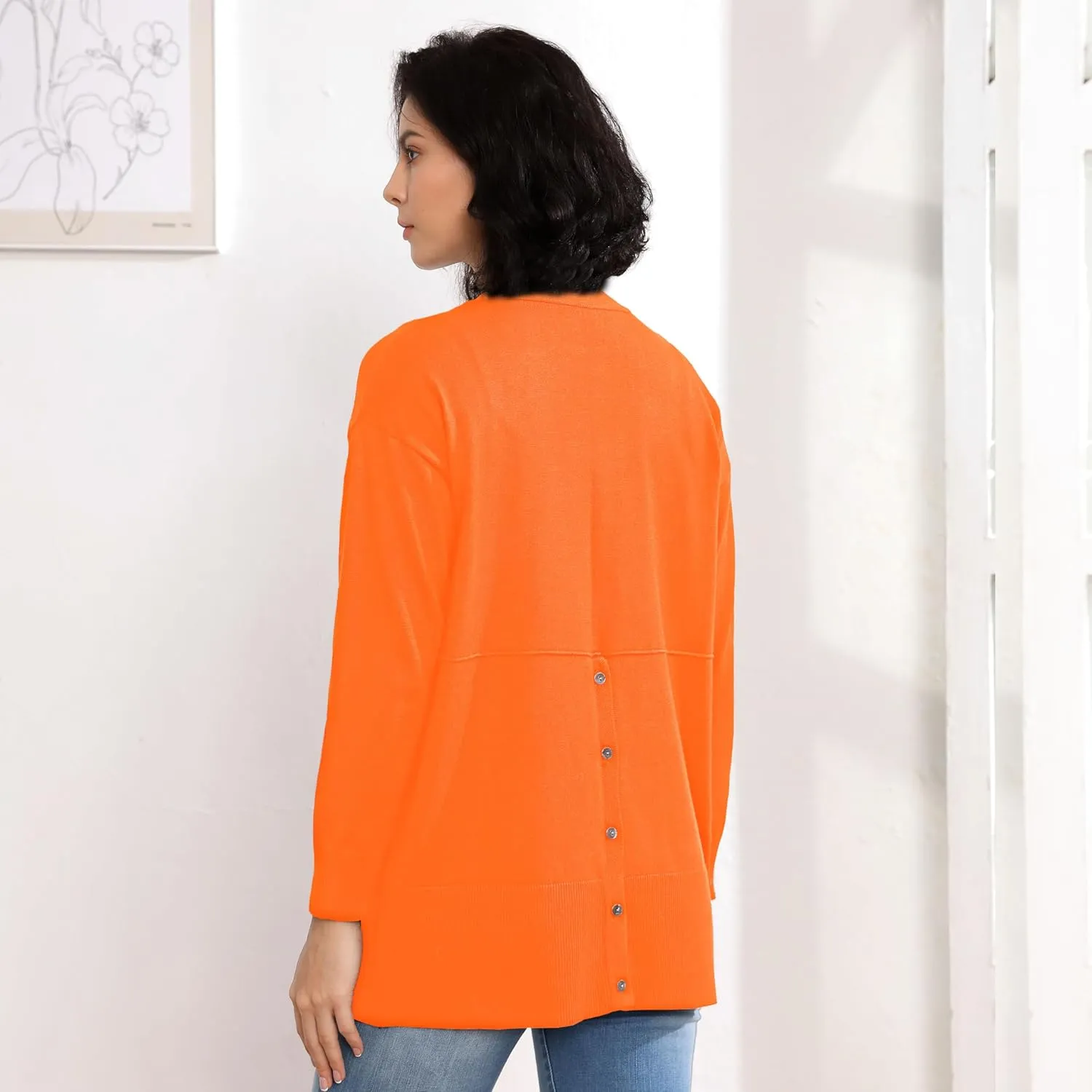 Women's Open Front Cardigan with Pockets Long Sleeve Solid Color Lightweight Knit Sweater