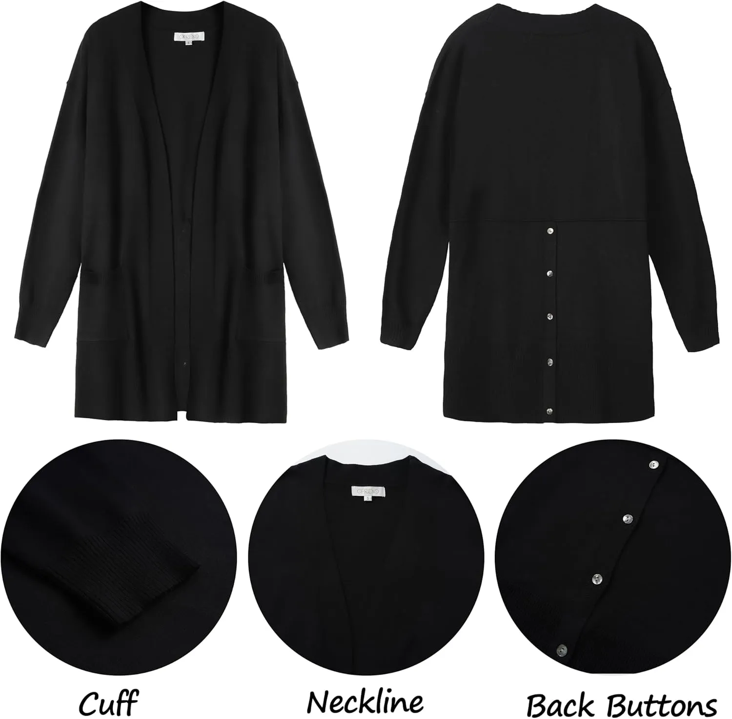 Women's Open Front Cardigan with Pockets Long Sleeve Solid Color Lightweight Knit Sweater