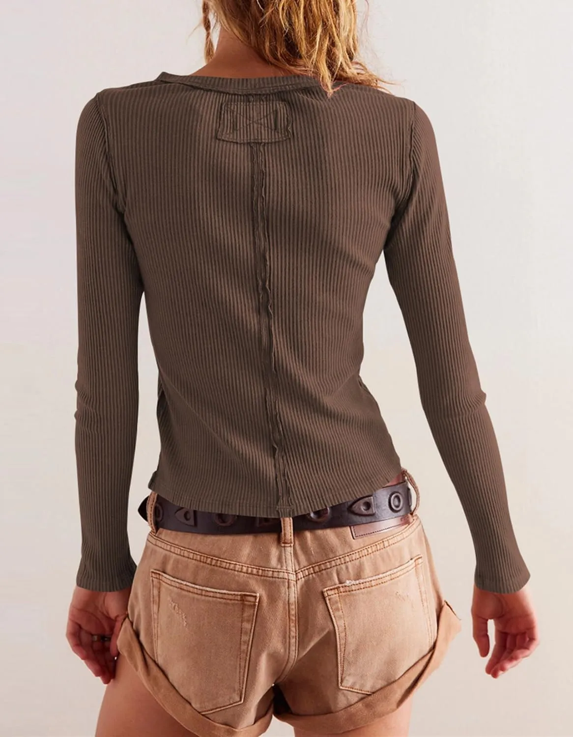Womens Slim Fitted Ribbed Cardigan Long Sleeve Y2K Button Down Shirts Lightweight Pullover Tunic Tops