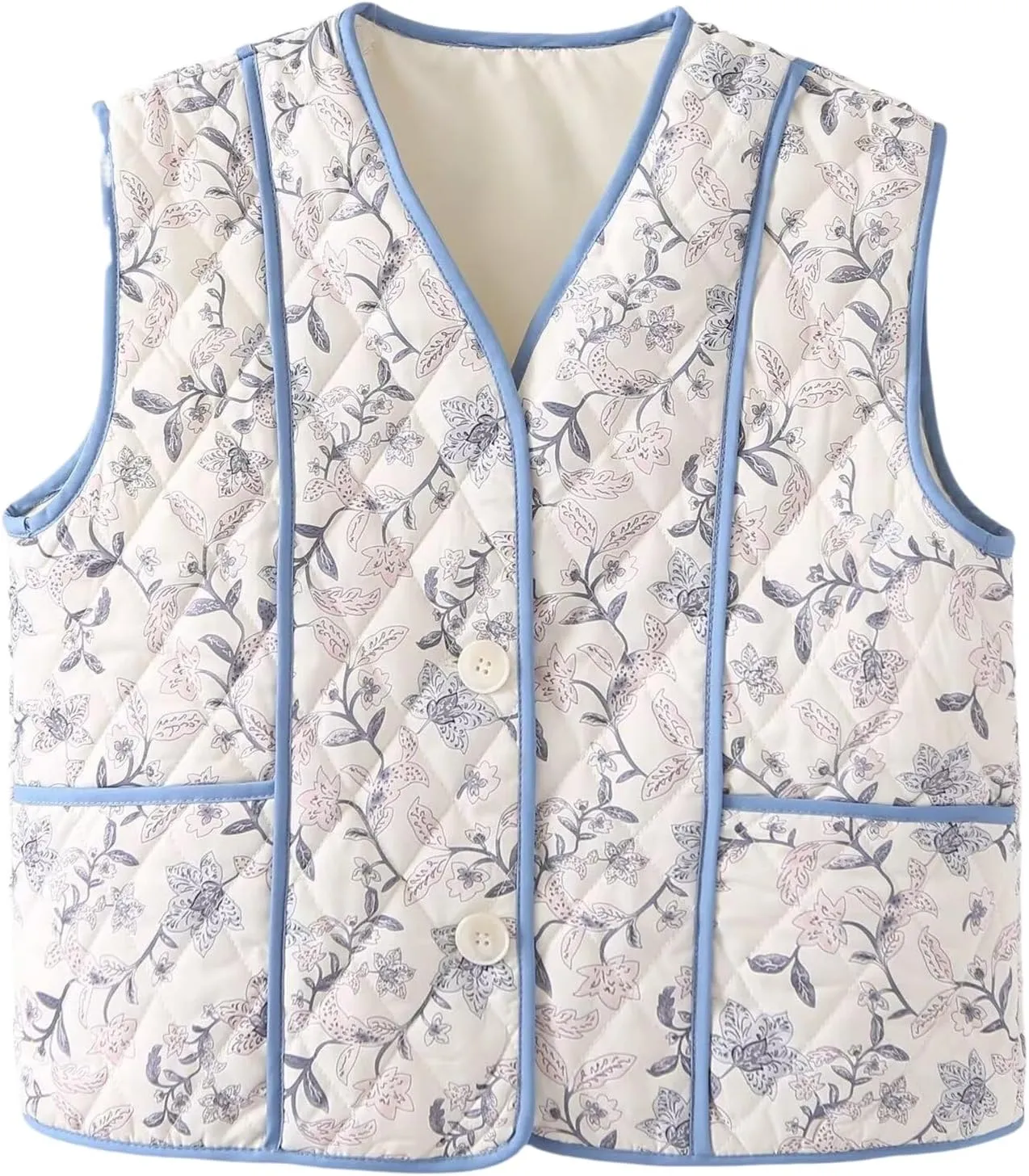 Women's Women's Floral Quilted Puffer Vest Lightweight Sleeveless Open Front Cropped Padded Outwear Vest