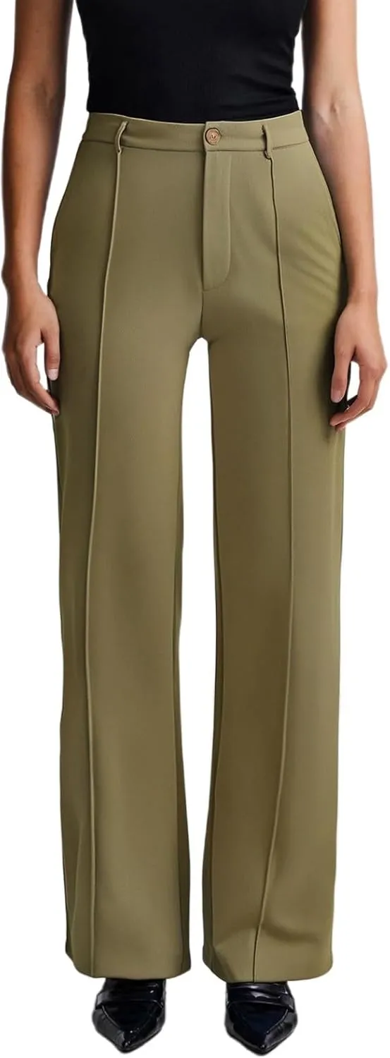 Work Pants for Women Elastic High Waist Stretchy Wide Leg Formal Business Office Dressy Casual Trousers Slacks