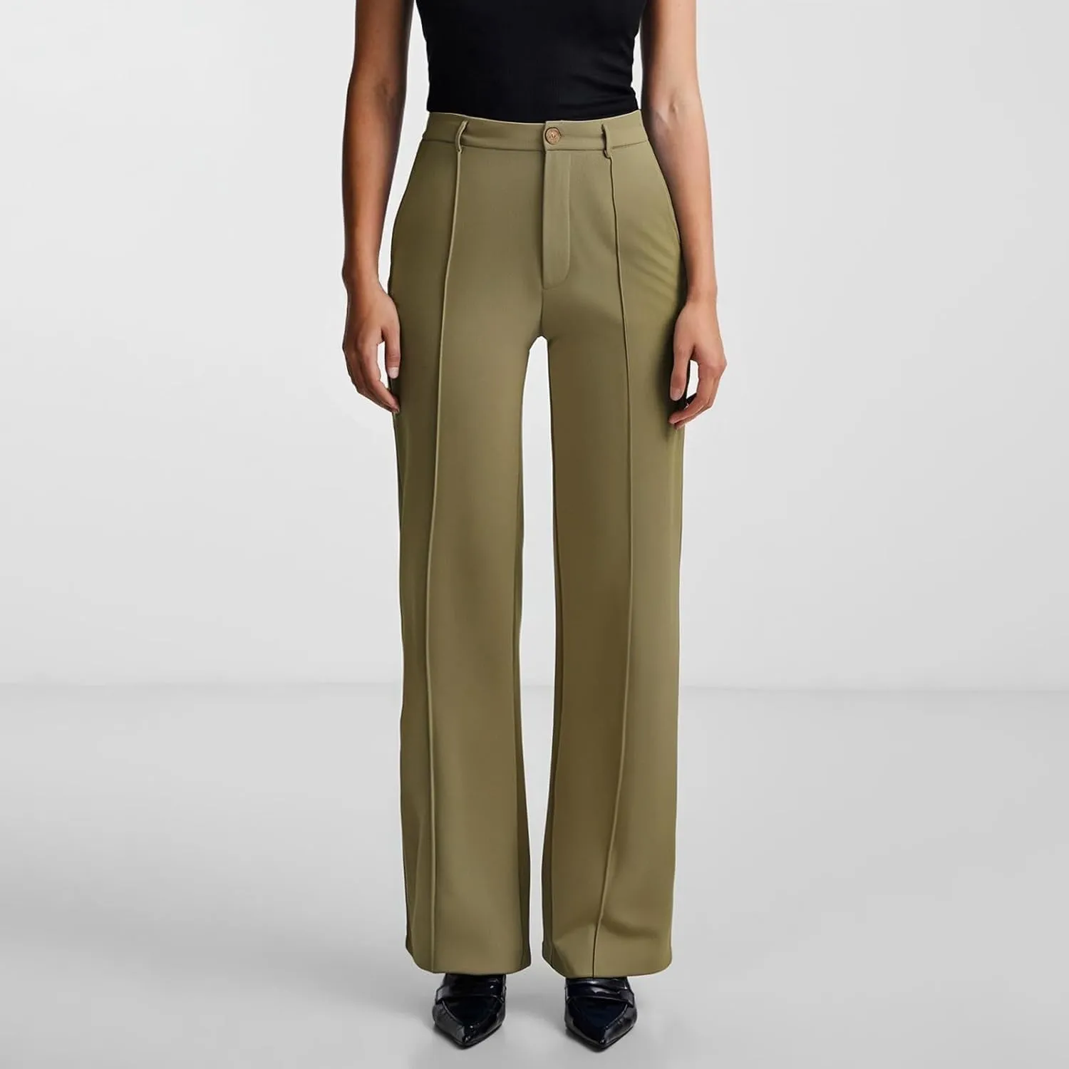 Work Pants for Women Elastic High Waist Stretchy Wide Leg Formal Business Office Dressy Casual Trousers Slacks