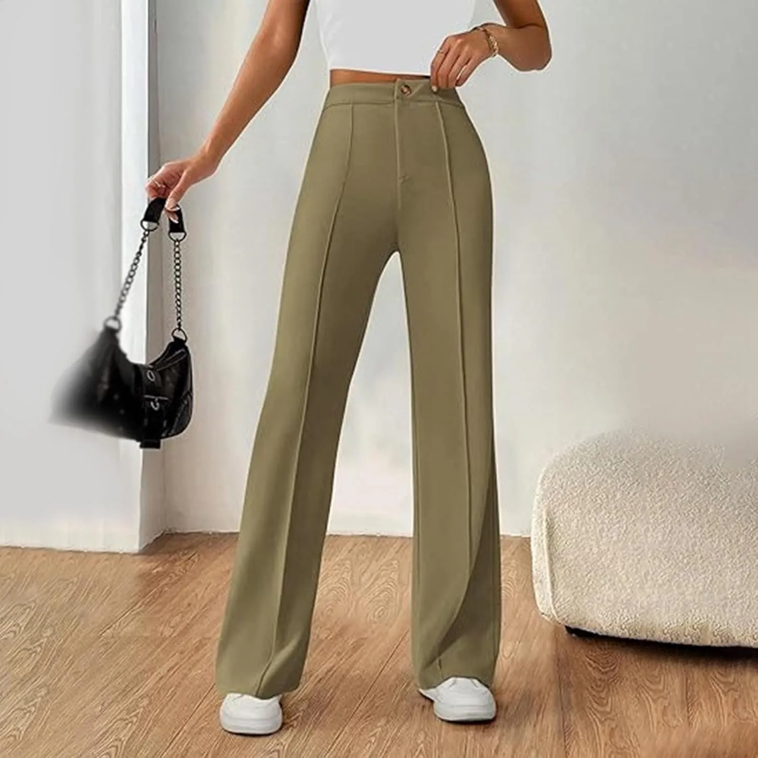 Work Pants for Women Elastic High Waist Stretchy Wide Leg Formal Business Office Dressy Casual Trousers Slacks