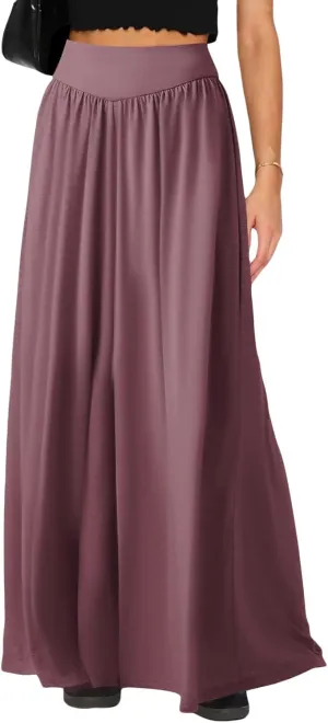 Wowcarbazole Women's Wide Leg Pants Elastic High Waist Casual Lounge Loose Palazzo Pant with Pockets Flowy Fall Long Trousers