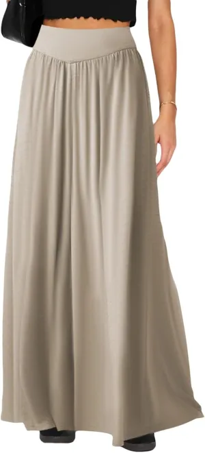 Wowcarbazole Women's Wide Leg Pants Elastic High Waist Casual Lounge Loose Palazzo Pant with Pockets Flowy Fall Long Trousers